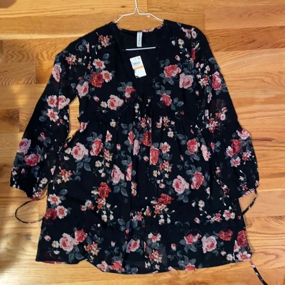 american rag black floral dress American Rag Floral High-Low Black Dress Juniors Size M